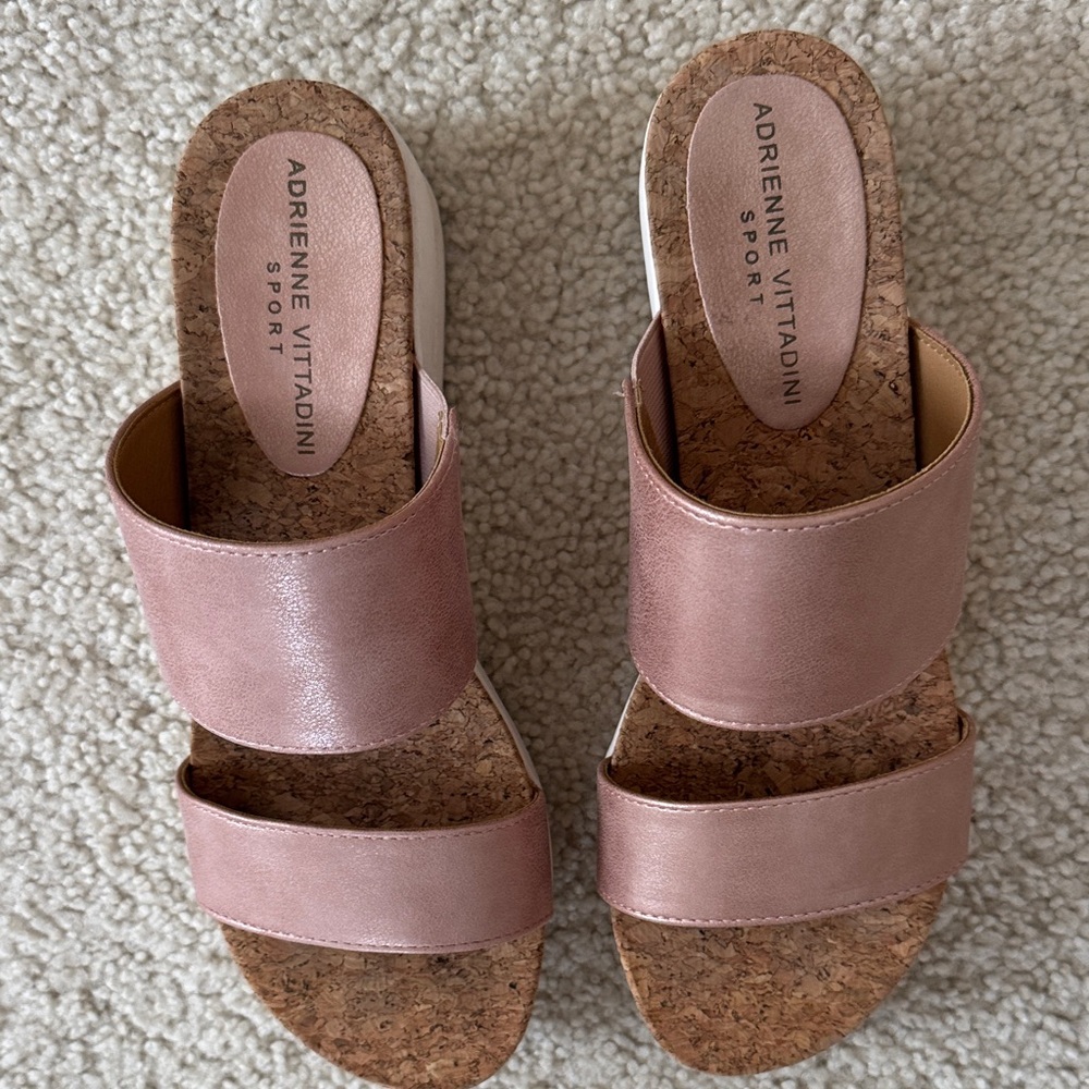Adrienne Vittadini Metallic Pink Cork Sandals
